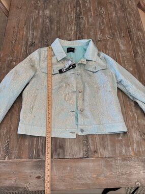 Dolce Cabo Silver Metallic Jacket with Aqua Lining